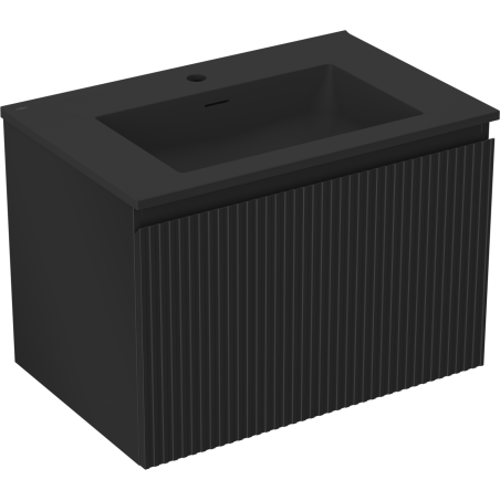 Mexen Rivel armoire de salle de bain 70 cm avec lavabo Otis, 1 tiroir, rainuré, noir mat - 91A20-07047-1-BF71-W18M71