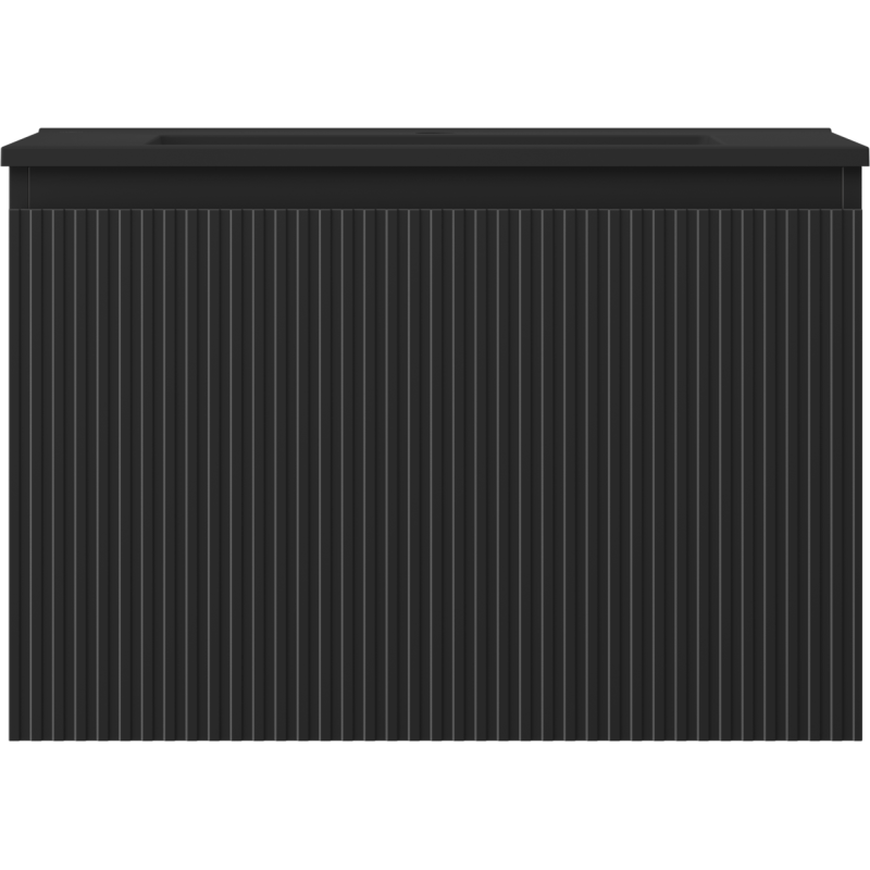 Mexen Rivel meuble de salle de bain 70 cm avec lavabo Otis, 1 tiroir, rainuré, noir mat - 91A20-07047-1-BF71-W18M71