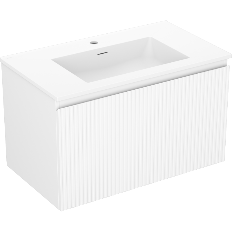 Mexen Rivel meuble de salle de bains 80 cm avec lavabo Otis, 1 tiroir, cannelé, blanc mat - 91A20-08047-1-BF01-W18M01