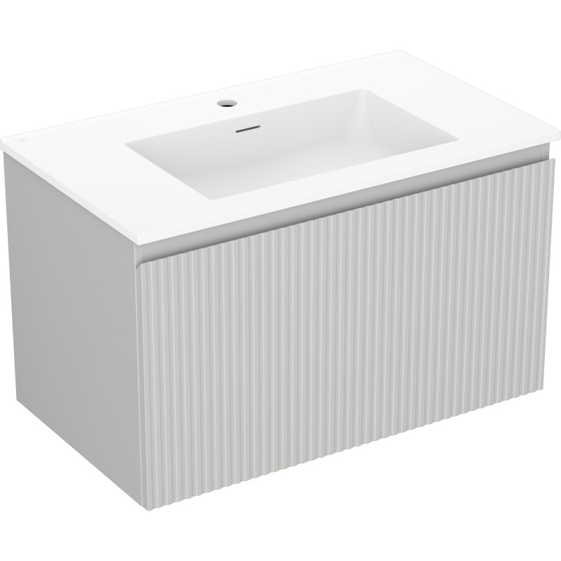 Mexen Rivel armoire de salle de bain 80 cm avec lavabo Otis, 1 tiroir, rainuré, gris mat/blanc mat - 91A20-08047-1-BF62-W18M01