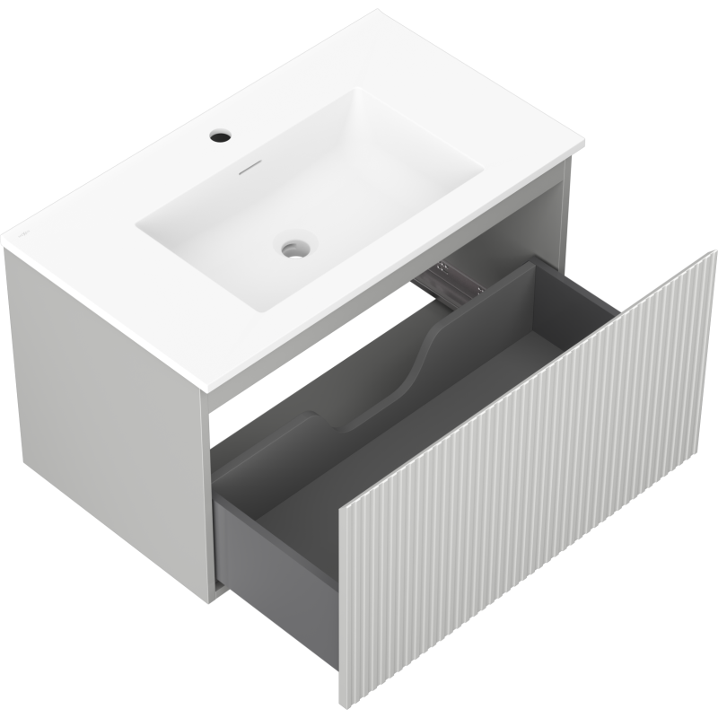 Mexen Rivel meuble de salle de bain 80 cm avec lavabo Otis, 1 tiroir, rainuré, gris mat/blanc mat - 91A20-08047-1-BF62-W18M01