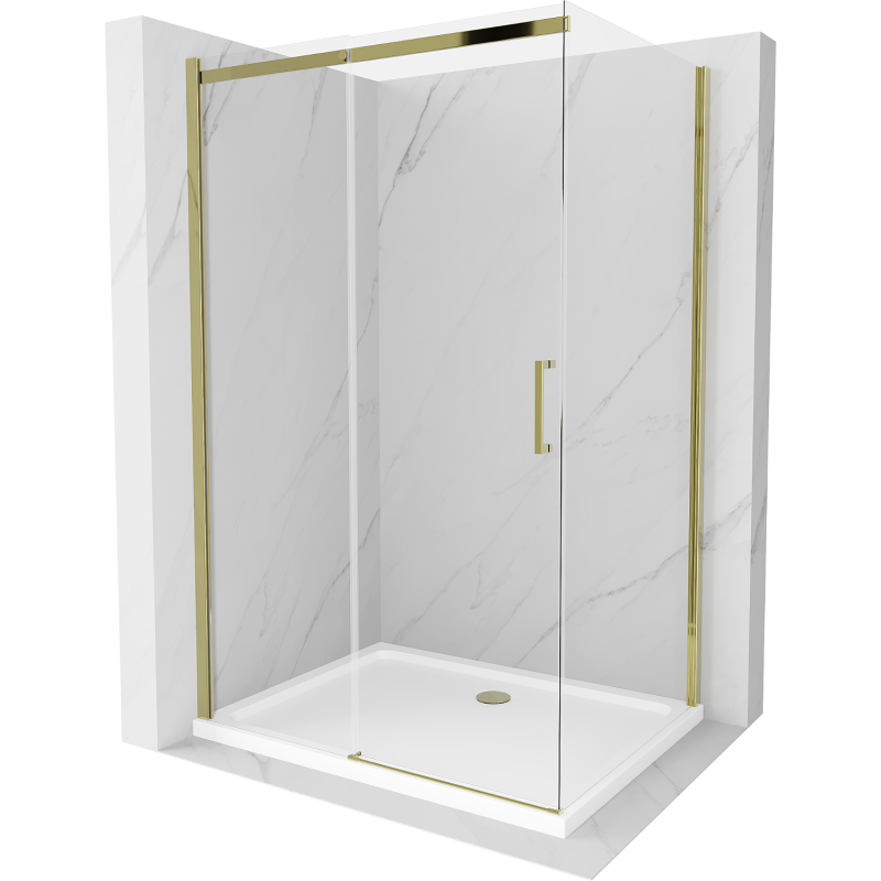 Mexen Omega cabine de douche coulissante 100 x 90 cm, transparent, doré + receveur Flat - 825-100-090-50-00-4010