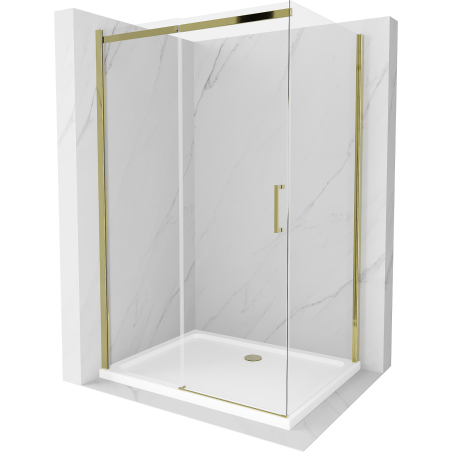 Mexen Omega cabine de douche coulissante 100 x 90 cm, transparent, doré + receveur Flat - 825-100-090-50-00-4010