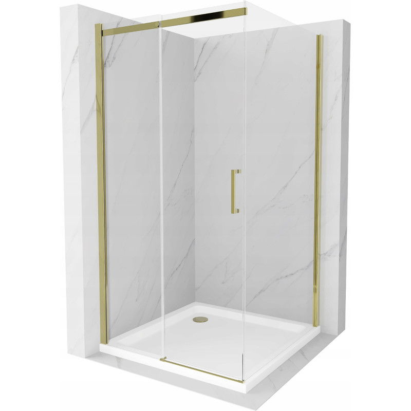 Cabine de douche coulissante Mexen Omega 100 x 100 cm, transparente, dorée + receveur plat - 825-100-100-50-00-4010