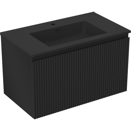 Mexen Rivel meuble de salle de bain 80 cm avec lavabo Otis, 1 tiroir, rainuré, noir mat - 91A20-08047-1-BF71-W18M71