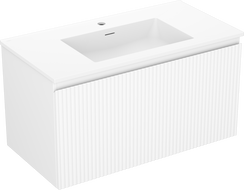 Mexen Rivel meuble de salle de bains 90 cm avec lavabo Otis, 1 tiroir, cannelé, blanc mat - 91A20-09047-1-BF01-W18M01