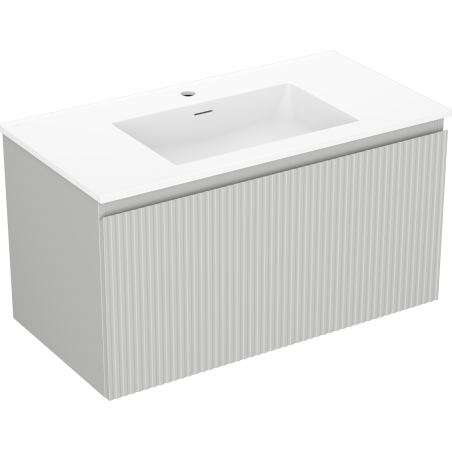 Mexen Rivel armoire de salle de bain 90 cm avec lavabo Otis, 1 tiroir, rainuré, gris mat/blanc mat - 91A20-09047-1-BF62-W18M01