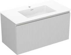 Mexen Rivel armoire de salle de bain 90 cm avec lavabo Otis, 1 tiroir, rainuré, gris mat/blanc mat - 91A20-09047-1-BF62-W18M01