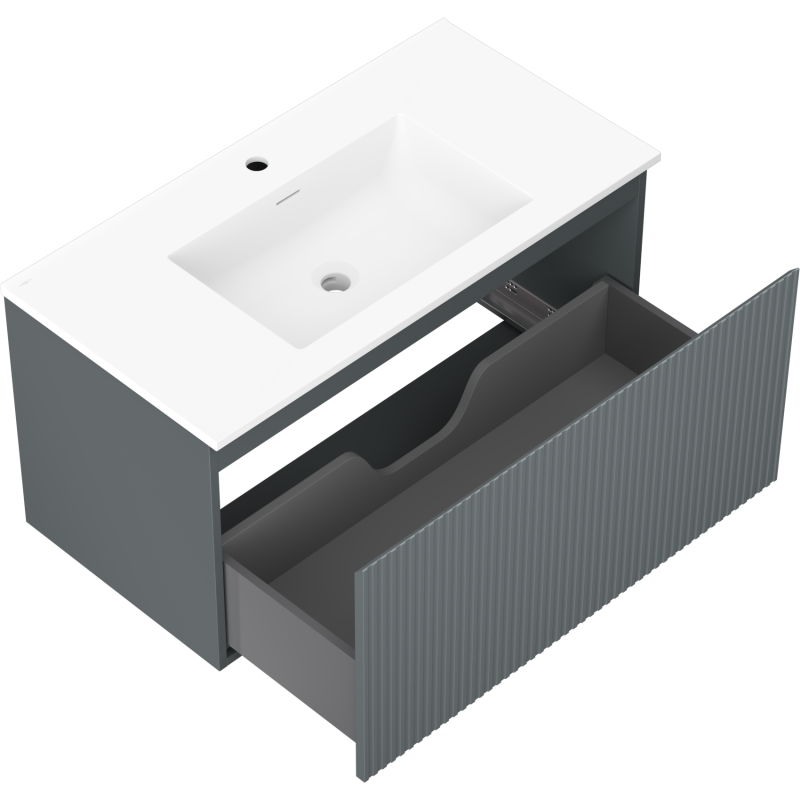 Mexen Rivel meuble de salle de bain 90 cm avec lavabo Otis, 1 tiroir, rainuré, graphite mat/blanc mat