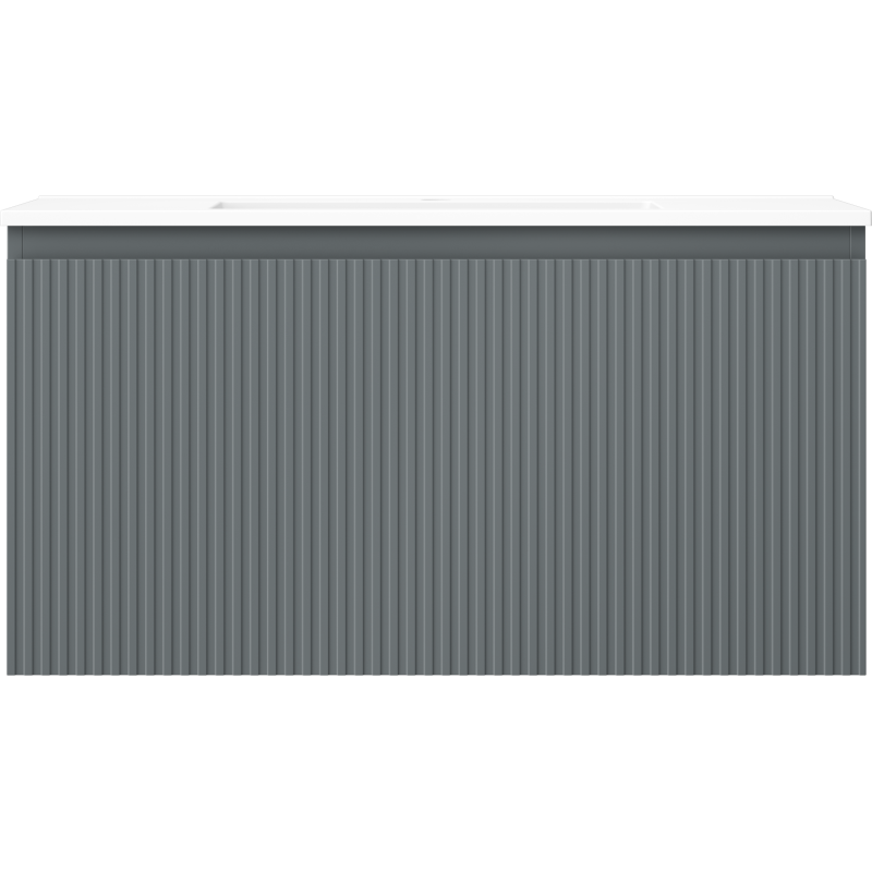 Mexen Rivel meuble de salle de bain 90 cm avec lavabo Otis, 1 tiroir, rainuré, graphite mat/blanc mat