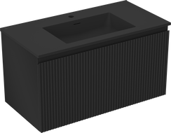 Mexen Rivel meuble de salle de bain 90 cm avec lavabo Otis, 1 tiroir, rainuré, noir mat - 91A20-09047-1-BF71-W18M71