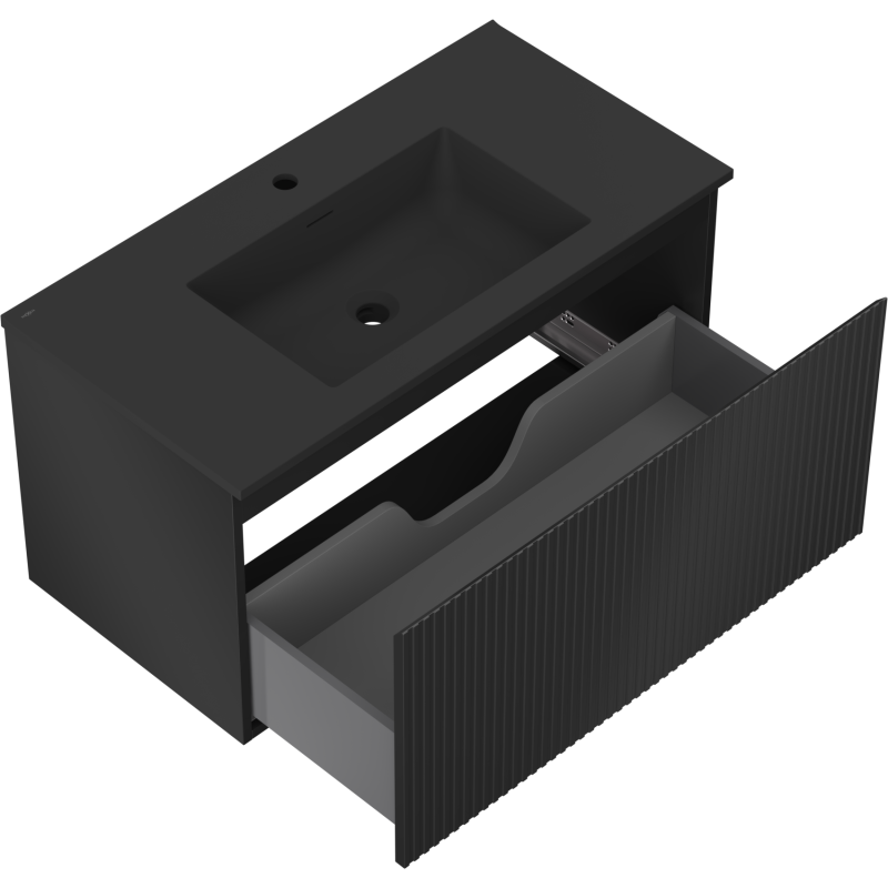 Mexen Rivel meuble de salle de bain 90 cm avec lavabo Otis, 1 tiroir, rainuré, noir mat - 91A20-09047-1-BF71-W18M71