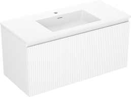 Mexen Rivel meuble de salle de bains 100 cm avec lavabo Otis, 1 tiroir, rainuré, blanc mat - 91A20-10047-1-BF01-W18M01