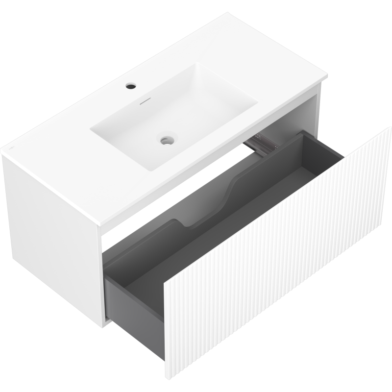 Mexen Rivel meuble de salle de bain 100 cm avec lavabo Otis, 1 tiroir, rainuré, blanc mat - 91A20-10047-1-BF01-W18M01