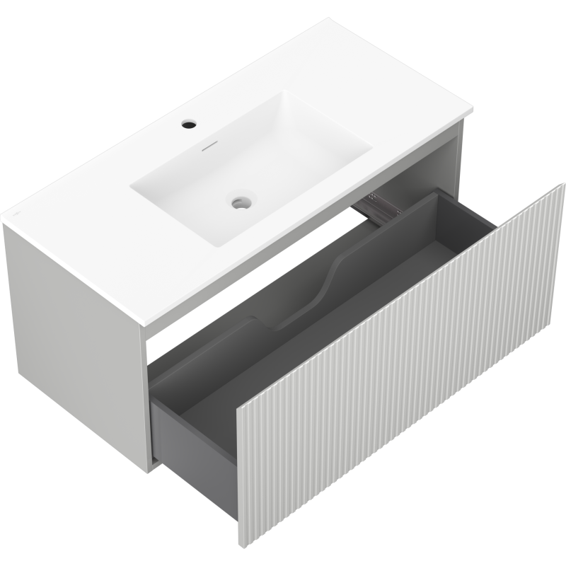Mexen Rivel meuble de salle de bain 100 cm avec lavabo Otis, 1 tiroir, rainuré, gris mat/blanc mat - 91A20-10047-1-BF62-W18M01