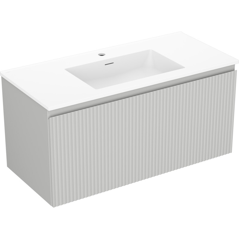 Mexen Rivel armoire de salle de bains 100 cm avec lavabo Otis, 1 tiroir, rainuré, gris mat / blanc mat