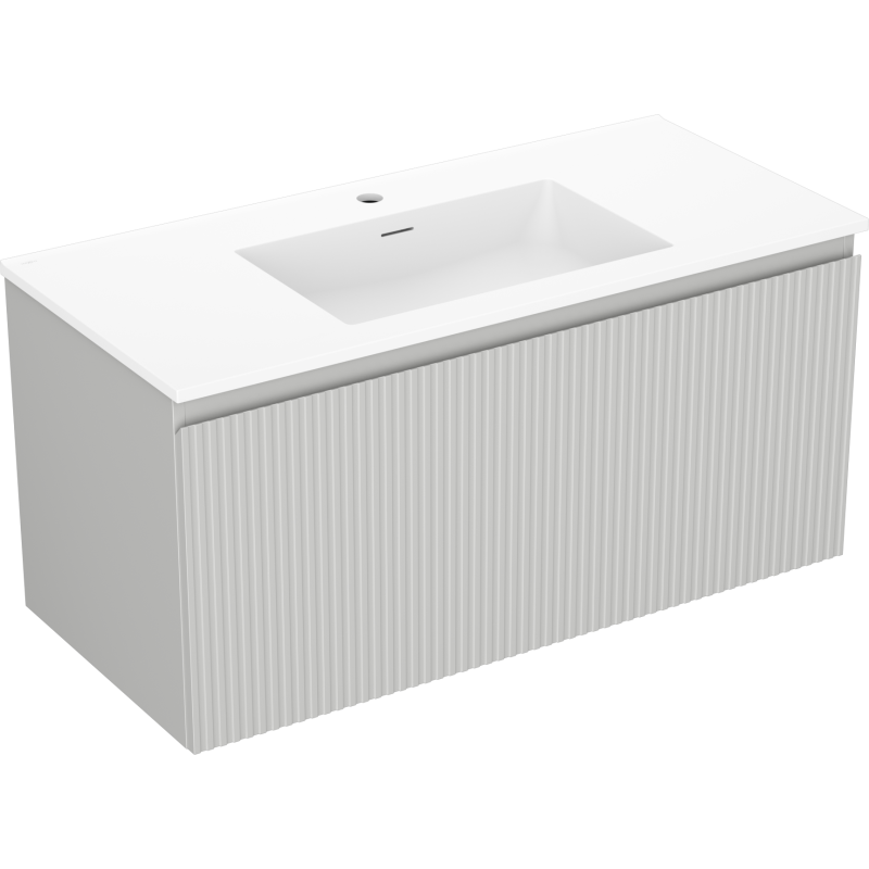 Mexen Rivel meuble de salle de bain 100 cm avec lavabo Otis, 1 tiroir, rainuré, gris mat/blanc mat - 91A20-10047-1-BF62-W18M01