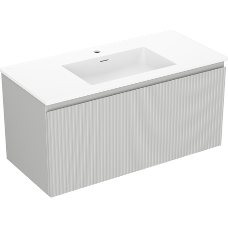 Mexen Rivel armoire de salle de bains 100 cm avec lavabo Otis, 1 tiroir, rainuré, gris mat / blanc mat