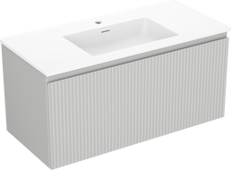 Mexen Rivel armoire de salle de bains 100 cm avec lavabo Otis, 1 tiroir, rainuré, gris mat / blanc mat