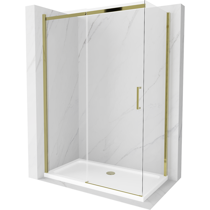 Mexen Omega cabine de douche coulissante 130 x 70 cm, transparente, or + receveur Flat - 825-130-070-50-00-4010