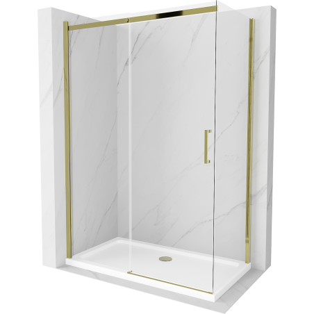 Mexen Omega cabine de douche coulissante 130 x 70 cm, transparente, or + receveur Flat - 825-130-070-50-00-4010