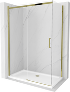 Mexen Omega cabine de douche coulissante 130 x 70 cm, transparente, or + receveur Flat - 825-130-070-50-00-4010