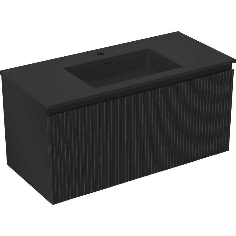 Mexen Rivel meuble de salle de bains 100 cm avec lavabo Otis, 1 tiroir, rainuré, noir mat - 91A20-10047-1-BF71-W18M71
