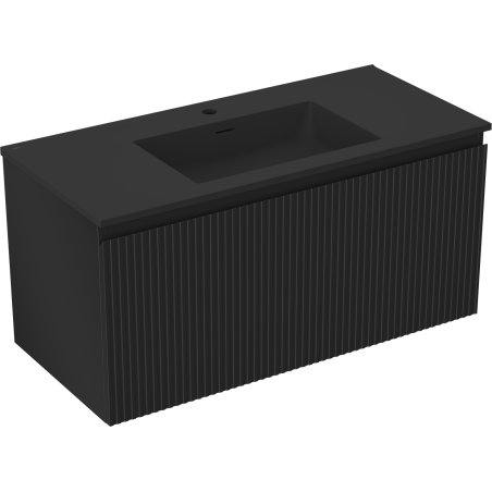 Mexen Rivel meuble de salle de bains 100 cm avec lavabo Otis, 1 tiroir, rainuré, noir mat - 91A20-10047-1-BF71-W18M71