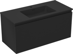 Mexen Rivel meuble de salle de bain 100 cm avec lavabo Otis, 1 tiroir, rainuré, noir mat - 91A20-10047-1-BF71-W18M71