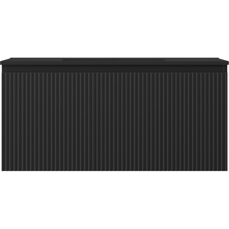 Mexen Rivel meuble de salle de bain 100 cm avec lavabo Otis, 1 tiroir, rainuré, noir mat - 91A20-10047-1-BF71-W18M71