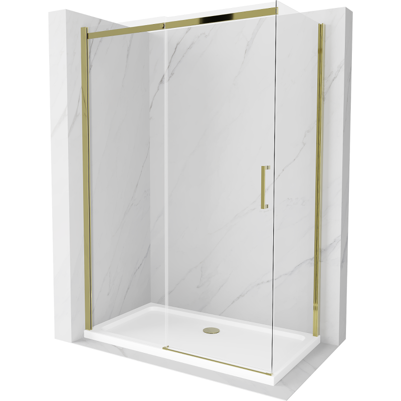 Mexen Omega cabine de douche coulissante 140 x 70 cm, transparente, dorée + receveur Flat - 825-140-070-50-00-4010