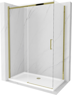 Cabine de douche coulissante Mexen Omega 140 x 70 cm, transparente, or + receveur Flat - 825-140-070-50-00-4010