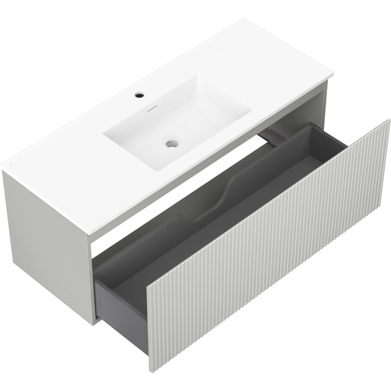 Mexen Rivel armoire de salle de bain 120 cm avec lavabo Otis, 1 tiroir, rainuré, gris mat/blanc mat - 91A20-12047-1-BF62-W18M01