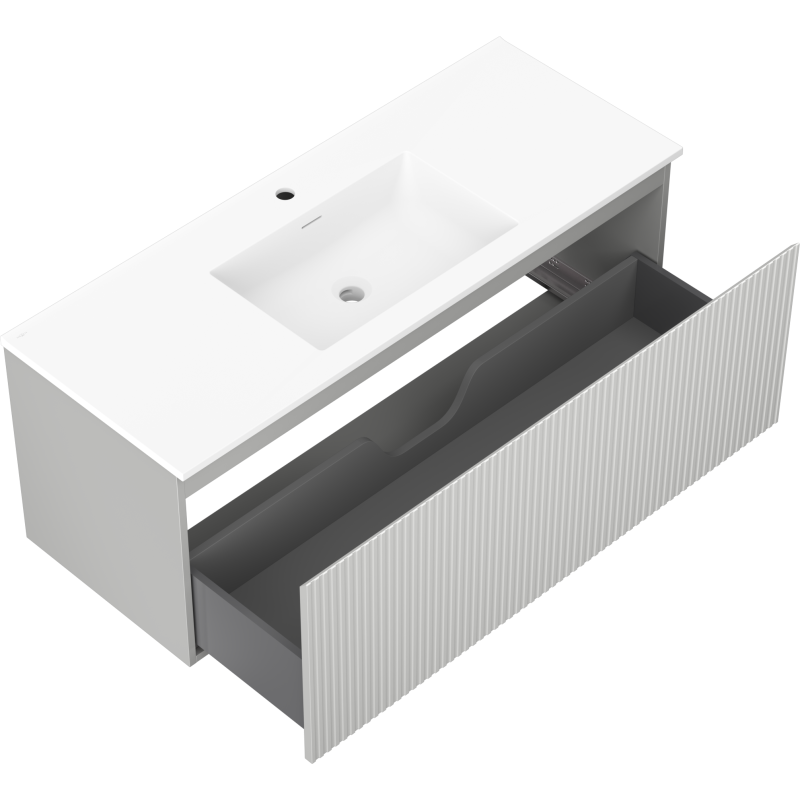 Mexen Rivel meuble de salle de bain 120 cm avec lavabo Otis, 1 tiroir, rainuré, gris mat/blanc mat - 91A20-12047-1-BF62-W18M01