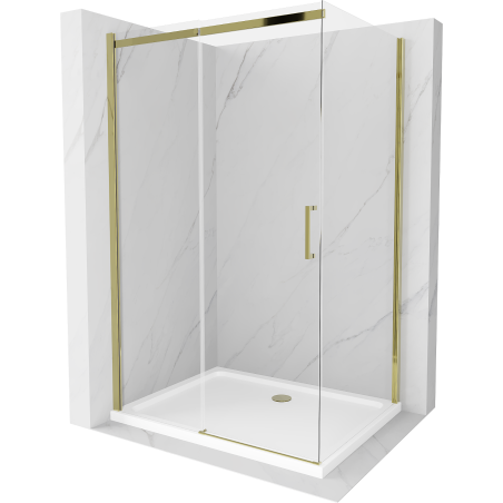 Mexen Omega cabine de douche coulissante 140 x 100 cm, transparent, or + receveur Flat - 825-140-100-50-00-4010
