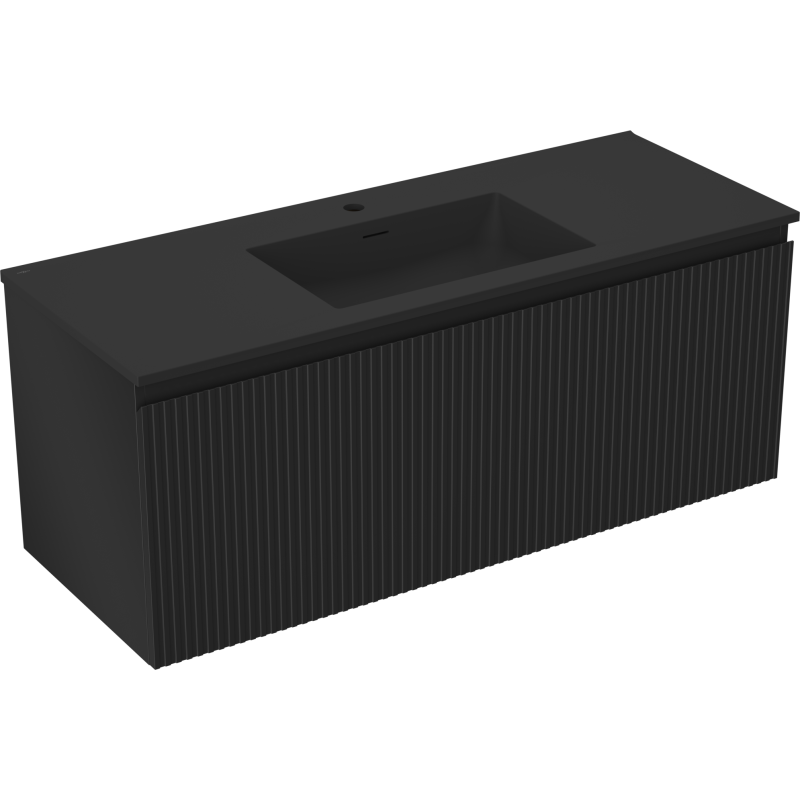 Mexen Rivel armoire de salle de bain 120 cm avec lavabo Otis, 1 tiroir, rainurée, noir mat - 91A20-12047-1-BF71-W18M71