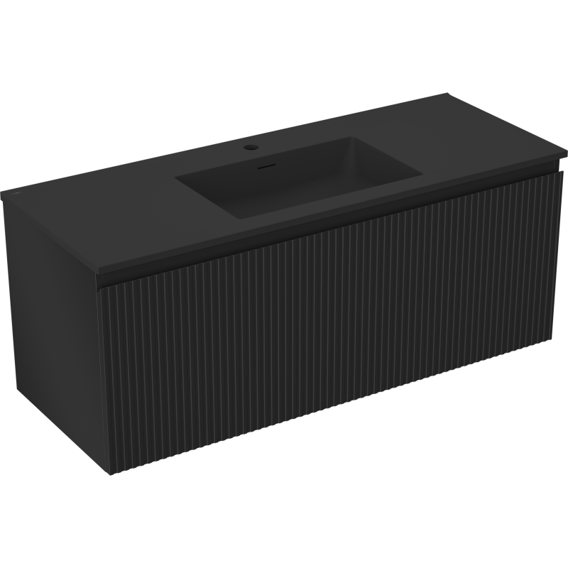 Mexen Rivel meuble de salle de bain 120 cm avec lavabo Otis, 1 tiroir, rainuré, noir mat - 91A20-12047-1-BF71-W18M71