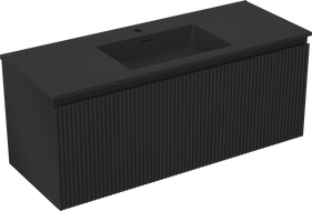 Mexen Rivel meuble de salle de bain 120 cm avec lavabo Otis, 1 tiroir, rainuré, noir mat - 91A20-12047-1-BF71-W18M71