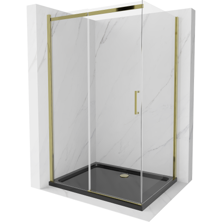 Mexen Omega cabine de douche coulissante 100 x 90 cm, transparent, or + receveur Flat, noir - 825-100-090-50-00-4070G