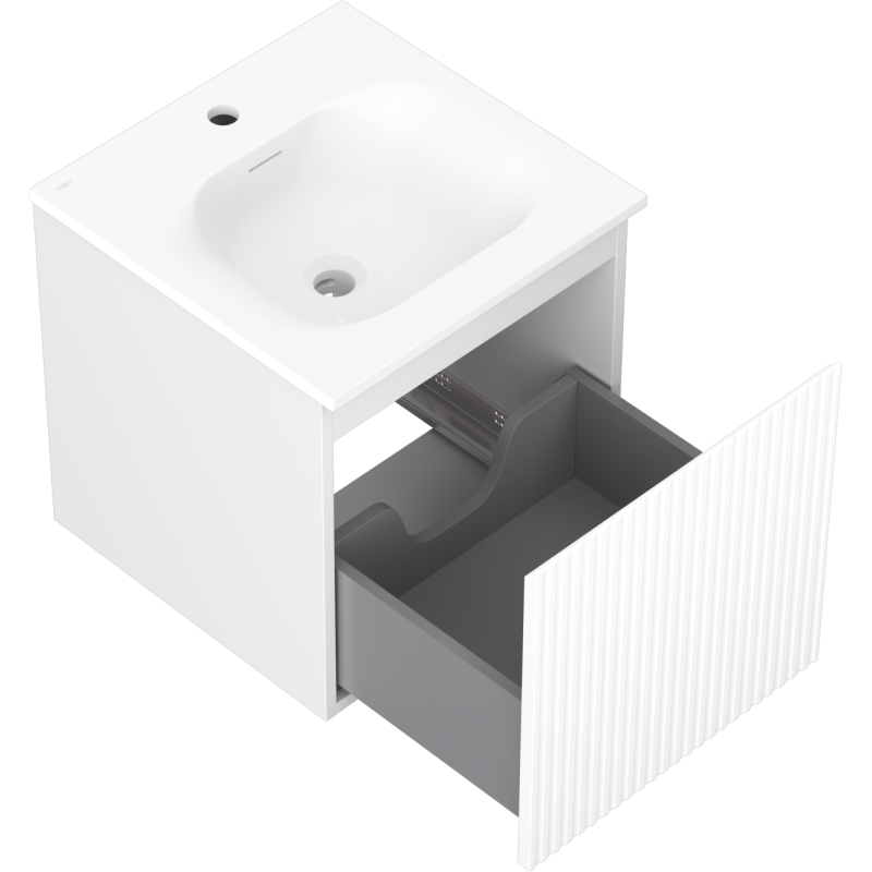Mexen Rivel meuble de salle de bains 45 cm avec lavabo Vela, 1 tiroir, rainuré, blanc mat - 91A20-04547-1-BF01-W23M01