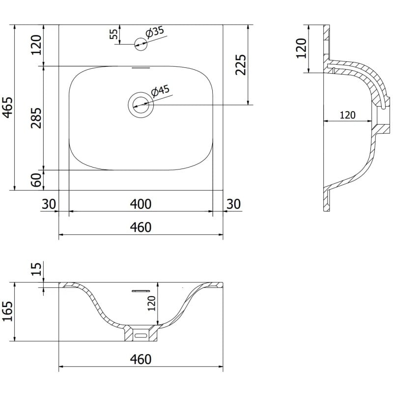 Mexen Rivel meuble de salle de bains 45 cm avec lavabo Vela, 1 tiroir, rainuré, blanc mat - 91A20-04547-1-BF01-W23M01