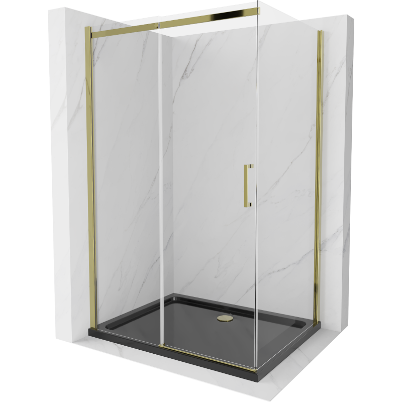 Mexen Omega cabine de douche coulissante 120 x 80 cm, transparent, dorée + receveur Flat, noir - 825-120-080-50-00-4070G