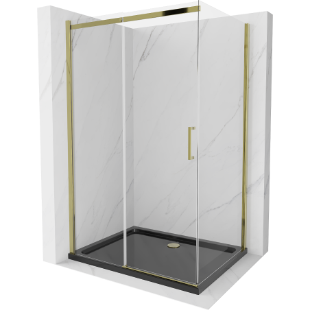 Mexen Omega cabine de douche coulissante 120 x 80 cm, transparent, dorée + receveur Flat, noir - 825-120-080-50-00-4070G