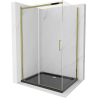 Mexen Omega cabine de douche coulissante 120 x 80 cm, transparente, dorée + receveur Flat, noir - 825-120-080-50-00-4070G