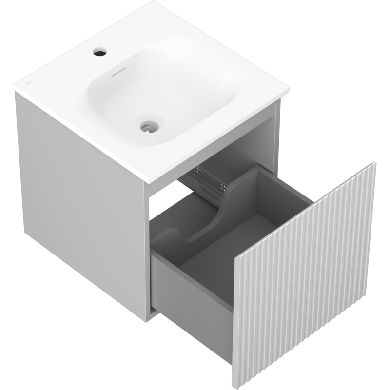 Mexen Rivel armoire de salle de bain 45 cm avec lavabo Vela, 1 tiroir, rainuré, gris mat/blanc mat - 91A20-04547-1-BF62-W23M01