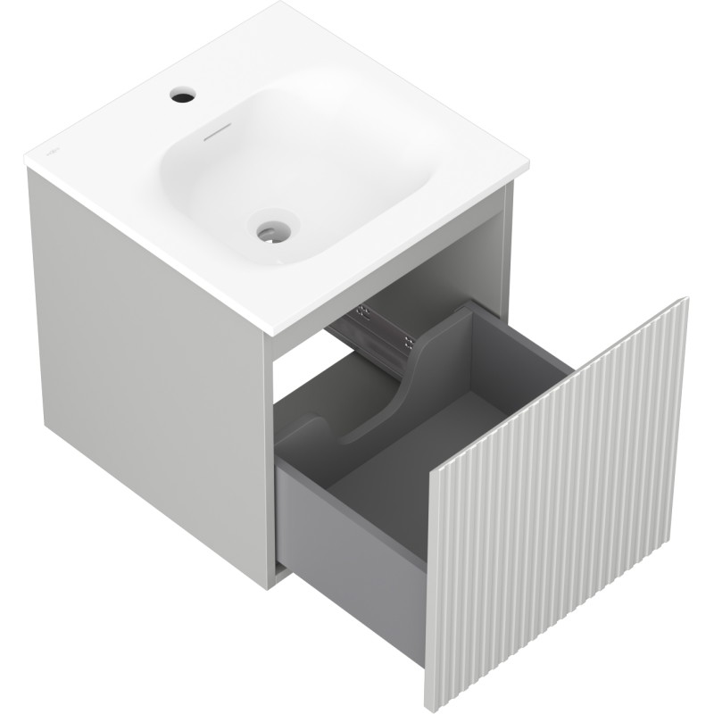 Mexen Rivel Meuble de salle de bains 45 cm avec lavabo Vela, 1 tiroir, rainuré, gris mat/blanc mat - 91A20-04547-1-BF62-W23M01