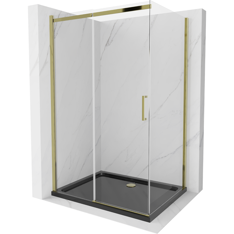 Mexen Omega cabine de douche coulissante 120 x 90 cm, transparente, or + receveur Flat, noir - 825-120-090-50-00-4070G