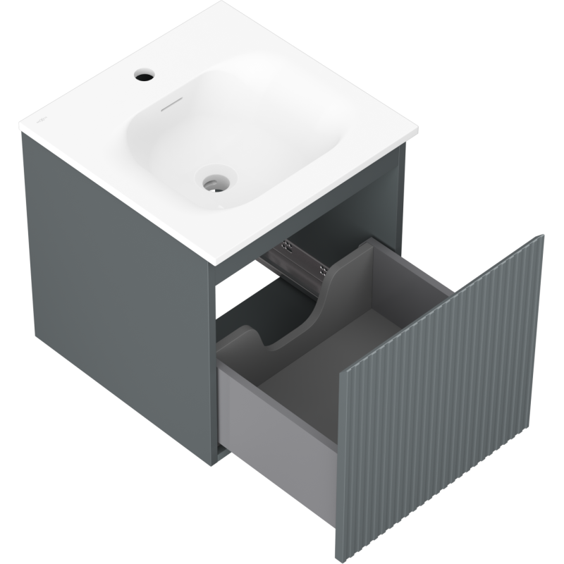 Mexen Rivel armoire de salle de bain 45 cm avec lavabo Vela, 1 tiroir, cannelé, graphite mat/blanc mat