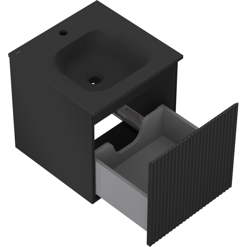 Mexen Rivel meuble de salle de bain 45 cm avec lavabo Vela, 1 tiroir, rainuré, noir mat - 91A20-04547-1-BF71-W23M71