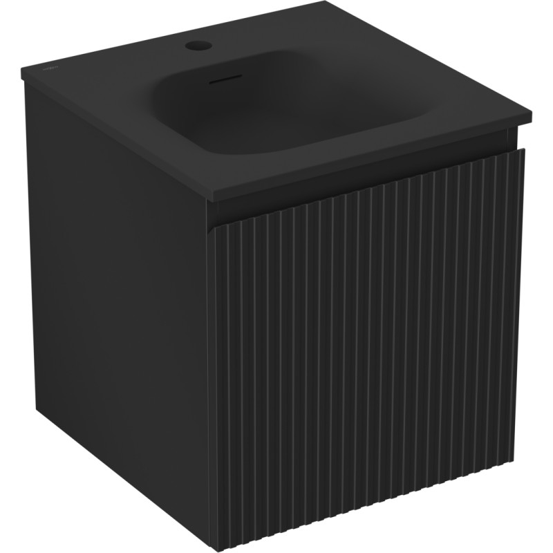 Mexen Rivel armoire de salle de bain 45 cm avec lavabo Vela, 1 tiroir, rainurée, noir mat - 91A20-04547-1-BF71-W23M71
